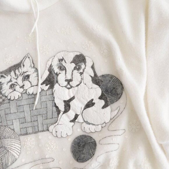 Vintage White Grey Dog Cat Christmas Puff Print Pullover Mock Neck Sweater L - Picture 7 of 12